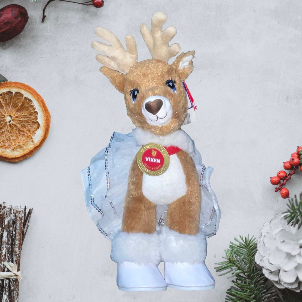 Build A Bear Team Santa Reindeer Flynn Vixen Plush Christmas Sequined Dress NWT